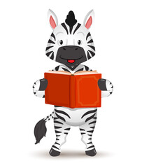 Fototapeta na wymiar Cute striped zebra reading an interesting book. Vector