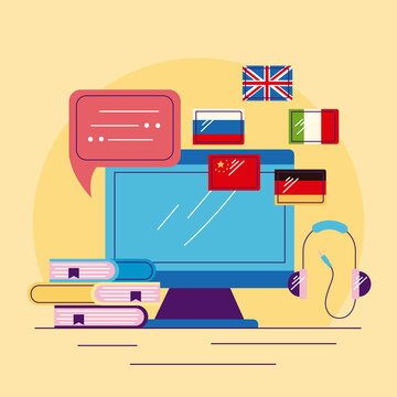 desktop with online lenguage learning