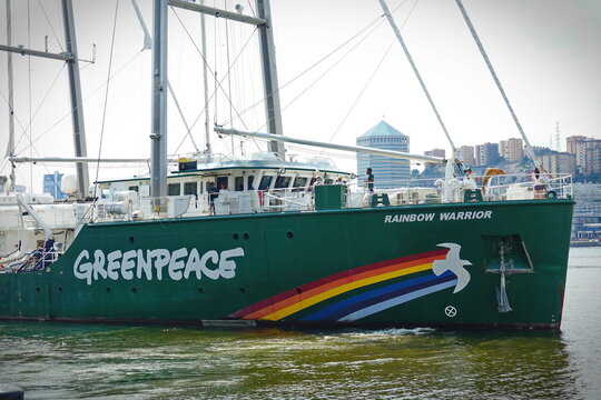 Genoa, Italy - June 22, 2017: The Greenpeace's vessel the "Rainbow Warrior" in the ancient port of Genoa