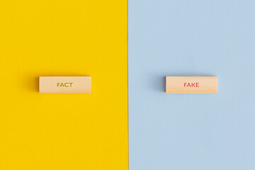 The words fact and fake on wooden blocks