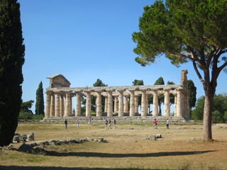 Temple of Hera at famous Paestum Archaeological UNESCO World Heritage Site, which contains some of...
