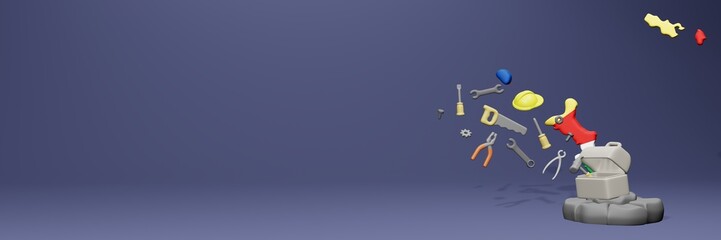 3d rendering of work tools and porters in Seychelles for cover website