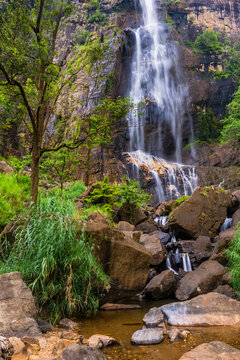 Bambarakanda Falls, a waterfall near Haputale, Sri Lanka Hill Country, Central Highlands, Nuwara Eliya District, Asia