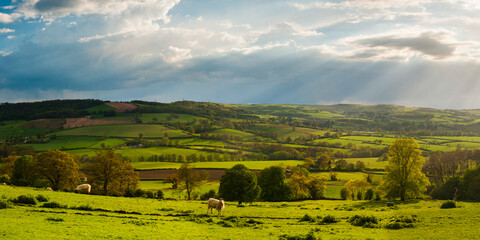 Autumn colours at sunset, Winchcombe and the Sudely Valley, The Cotswolds, Gloucestershire,...