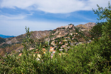 Castelmola, a hill top village above Taormina, Sicily, Italy, Europe