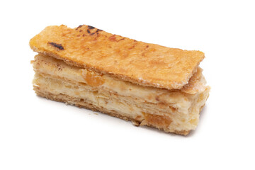 A delicious millefeuille piece of fruit. Isolated on white background.