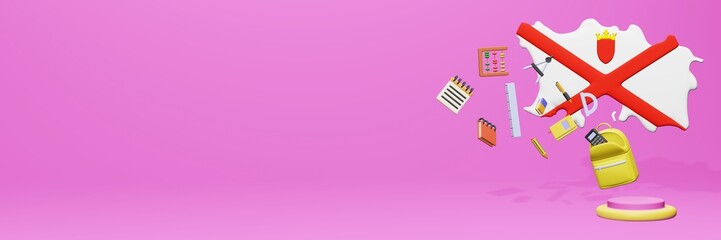 3d rendering of school tools usage for school entrance and holiday websites in Channel Islands