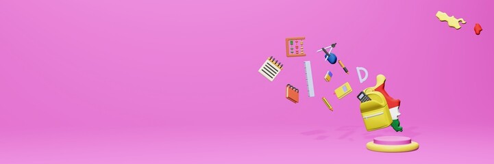 3d rendering of school tools usage for school entrance and holiday websites in Seychelles