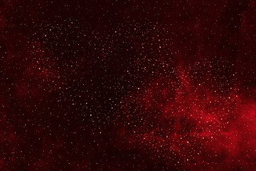 Red galaxy space with stars in heart shape.  Starry night sky background. 3D photo of red night sky with stars.  Concept of Valentines, Christmas, and New Year. 
