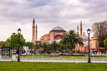 Fototapeta na wymiar Hagia Sophia (Aya Sofya) seen from Sultanahmet Square Park and Gardens, Istanbul, Turkey, Eastern Europe