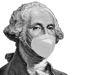 Georg washington wearing mask against covid 19, coronavirus concept to money