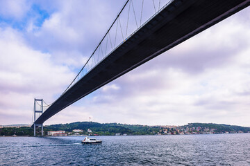 Fototapeta premium Suspension bridge across the Bosphorus connecting Istanbul in Europe and Istanbul in Asia, Turkey, Eastern Europe