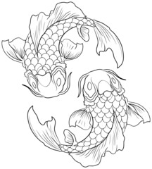 2 swimming fish Pisces star sign symmetrical outline vector line art svg