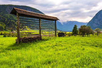 Typical Slovenia countryside between Lake Bled and Lake Bohinj, Triglav National Park, Julian Alps,...