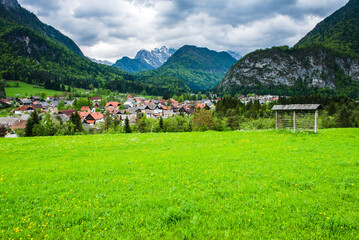 Fototapeta na wymiar Slovenia, Mojstrana, seen below Mount Triglav in Triglav National Park, Julian Alps, Upper Carniola, Slovenia
