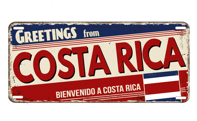 Fototapeta premium Greetings from Costa Rica vintage rusty metal sign