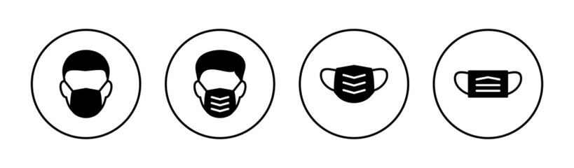 Mask icons set. Medical mask sign and symbol. Man face with mask icon. Safety breathing mask