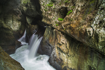 Skocjan Caves, Slovenia. Waterfall at the bottom of the 'Big Valley' (Velika Dolina), Karst Region of Slovenia, Europe