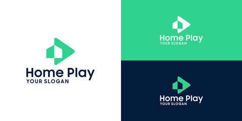 play button and home logo design inspiration
