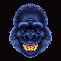Illustration of gorilla head design on black background