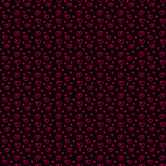 Simple hearts seamless pattern. Valentines day background. Flat design endless chaotic texture made of tiny heart silhouettes. Shades of red. Read hearts at black background