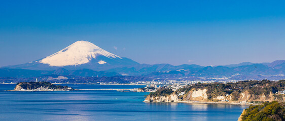 富士山と湘南海岸　冬景　ワイド
