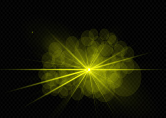 Laser beams, horizontal light beams. Beautiful light flashes. Glowing stripes on a dark background in the form of a star. Glowing abstract glitter background with lined.