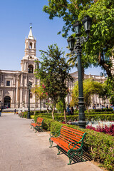 Basilica Cathedral of Arequipa (Basilica Catedral), Plaza de Armas, Arequipa, Peru, South America