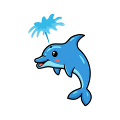 Cute little dolphin cartoon with water