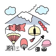 Set of doodles japan collection design. vector illustration