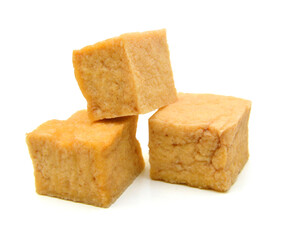 Fried tofu on a white background 