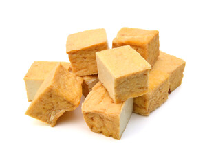 Fried tofu on a white background 