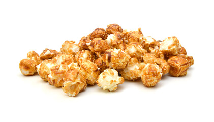 Caramel popcorn on a white background
