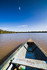 Canoe boat trip on Sandoval Lake, Tambopata National Reserve, Amazon Jungle of Peru, South America