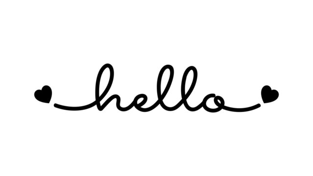 Hello black and white lettering and heart shape. 
vector illustration.