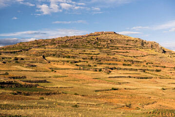 Inca Ruins on Pachatata (Father Earth) peak, Amantani Islands (Isla Amantani), Lake Titicaca, Peru, South America