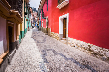 Calle Jaen, a colourful colonial cobble street in La Paz, La Paz Department, Bolivia, South America