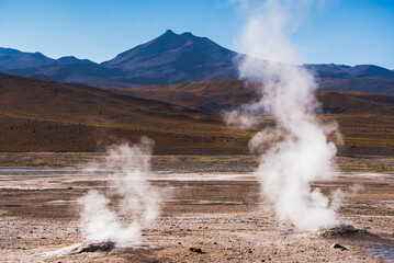 Geothermal energy potential, a renewable energy from El Tatio Geysers (Geysers del Tatio), the...