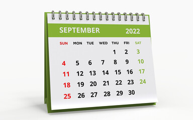 Standing Desk Calendar September 2022 green - obrazy, fototapety, plakaty