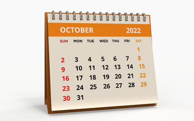 Standing Desk Calendar October 2022