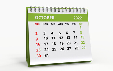 Standing Desk Calendar October 2022 green
