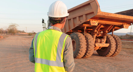 Obraz premium Truck driver to inspect the truck