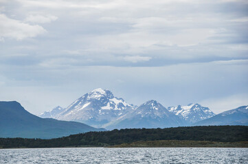 Andes Mountains at Ushuaia, Tierra Del Fuego, Patagonia, Argentina, South America, background with copy space