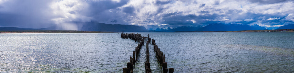 Old pier at Puerto Natales, Ulltima Esperanza Province, Chilean Patagonia, Chile, South America