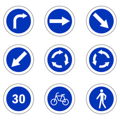 Priority road signs. Mandatory road signs. Traffic Laws. Vector illustration. stock image.