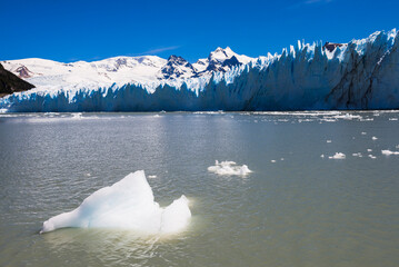 Melting glacier due to global warming and climate change causing environmental impact at Perito...