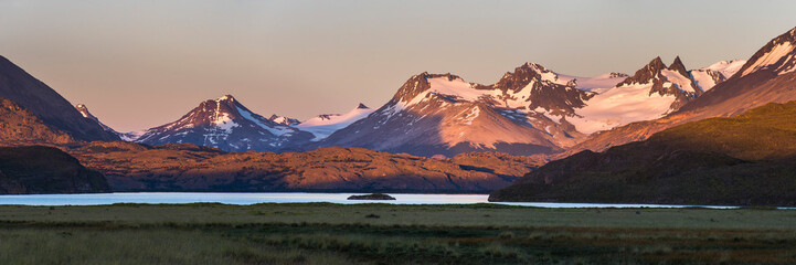 Lago Belgrano and Andes Mountain Range at sunrise, Perito Moreno National Park, Santa Cruz Province, Patagonia, Argentina, South America