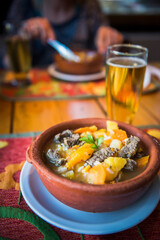 Traditional Argentinian food, a Patagonia lamb stew at a delicious restaurant in El Chalten,...