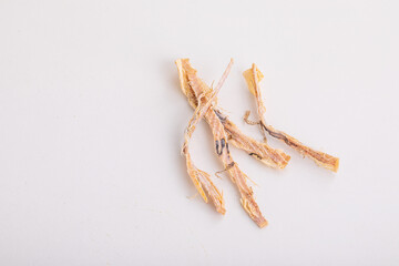 白い背景とさきいか　Dried fish
