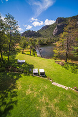 Garden at Rio Hermoso Hotel de Montana, San Martin de los Andes, Neuquen Province, Argentinian Patagonia, Argentina, South America